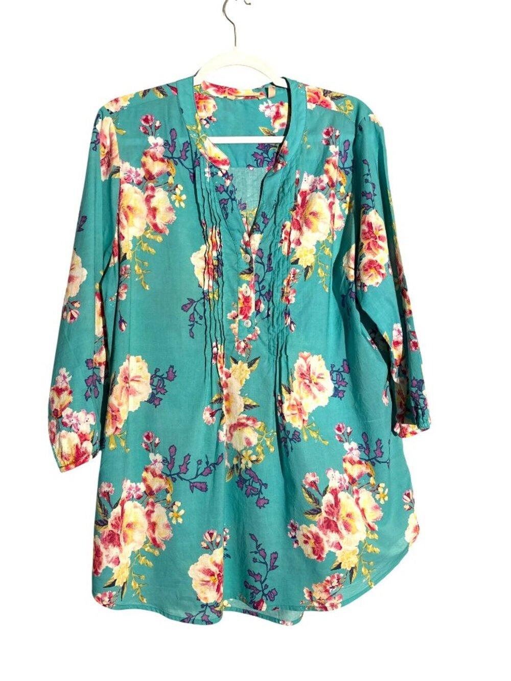Soft Surroundings Lanie Floral Cotton Long Sleeve Tunic Top Size XL